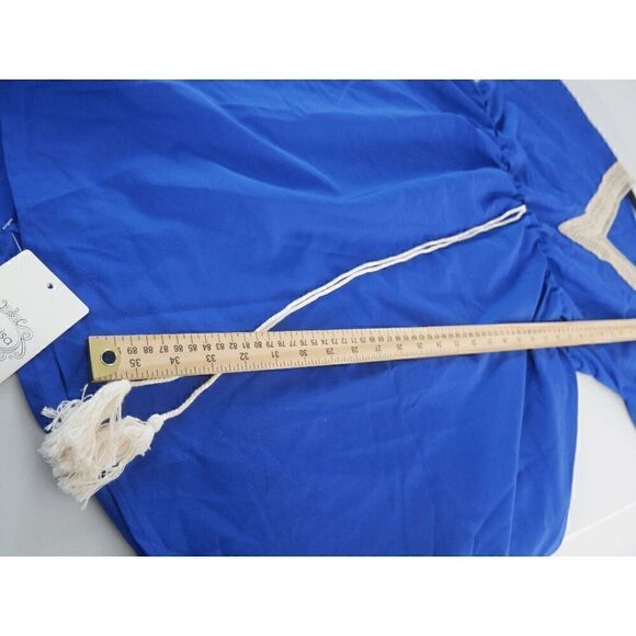 Women's Trimmed Short Sleeve V Neck Tie Front Flowy Dress M - Picture 8 of 10